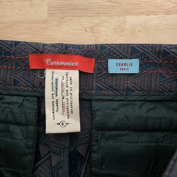 Cartonnier Charlie Ankle Pants Womens 8 Gray Blue Pattern Slim Fit Zipper Hem - Picture 3 of 11